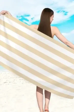 Microvezel Strandlaken - Rapido assorbimento e resistente al sabbia - Dimensioni 180x90cm - Leggero e compatto - Tappeto per piscina - Bianco e blu - Khaki Offerta