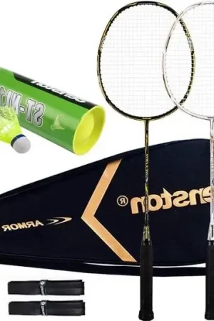 Set di racchette da badminton in legno di carbone con fodera premium e ruote con grip surf Reso Gratuito